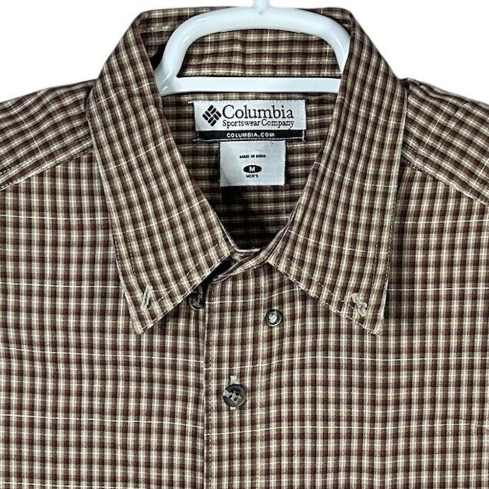 Columbia Sportswear Men's Size M Plaid Button Down Long Sleeve Brown Pocket